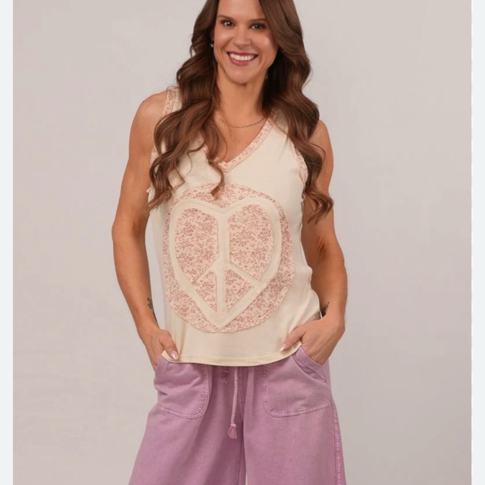 POL Peace and Love Tank  Pink